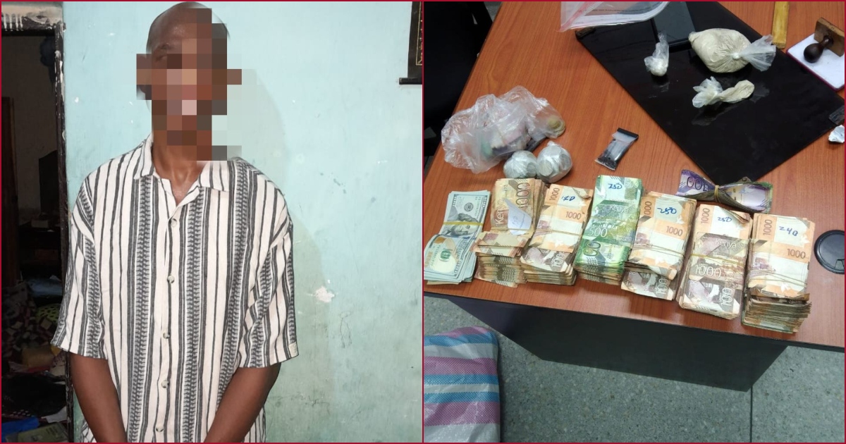 The suspect Salim Kilanga was found in possession of narcotics and money.